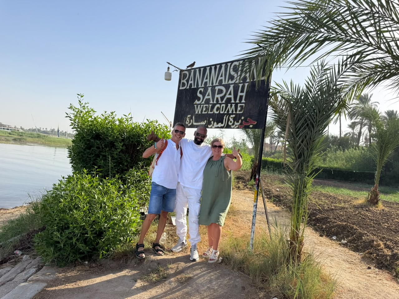 Guests at the Banana Island Safari sign in Egypt